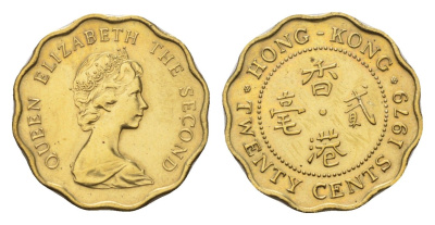 Гонконг 20 центов 1979 KM 36 никель латунь 4674-864