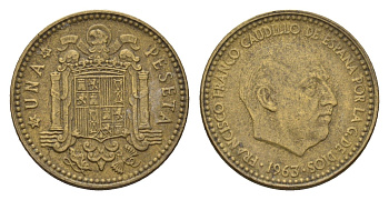 Испания 1 песета 1963 (65) Франсиско Франко (1939-1975) KM 775 алюминиевая бронза 4708-416