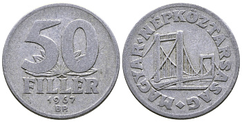 Венгрия 50 филлеров 1967 BP мост Елизаветы в Будапеште KM 574 алюминий 25-2245