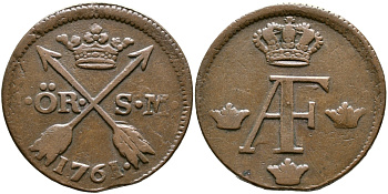 ШВЕЦИЯ 1 ЭРЕ 1761 S.M. KM 416.2 медь 51-4515