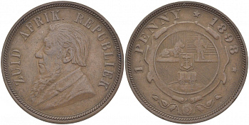 Южно-Африканская Республика, Трансвааль 1 пенни 1898 Пауль Крюгер KM 2 медь 180-936