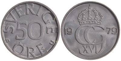 Швеция 50 эре 1979 U Карл XVI Густав (1973- ) KM 855 медно-никель UNC 4364-443