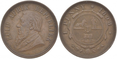 Южно-Африканская Республика, Трансвааль 1 пенни 1898 Пауль Крюгер KM 2 медь 180-936