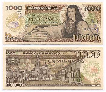 МЕКСИКА 1000 ПЕСО 1985 Pick 85 бумага UNC (ПРЕСС) 8564-34-1-2