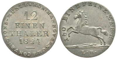 ГАННОВЕР 1/12 ТАЛЕРА 1824 LB KM 139 серебро aUNC 413-2614