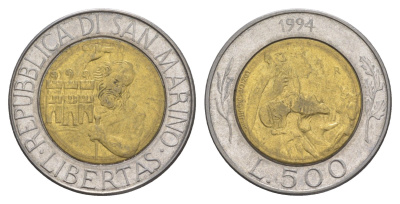 Сан-Марино 500 лир 1994 KM 314 биметалл UNC 4648-347