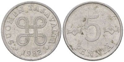 Финляндия 5 пенни 1982 KM 45a алюминий 99-1016