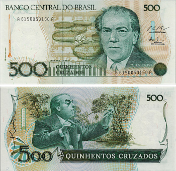 Бразилия 500 крузадо ND (1986-1988) серия A 6150, 100 лет со дня рождения Эйтор Вилла-Лобос Pick 212 с бумага UNC (пресс) 8605-38-3-1