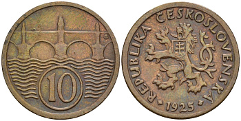 Чехословакия 10 геллеров 1925 KM 3 медь цинк 4152-664