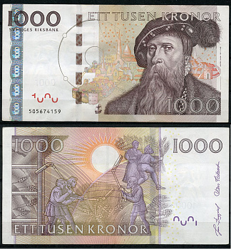 Швеция 1000 крон 2005 Густав I Ваза, обмолот зерна Pick 67 a  бумага   451-860-3