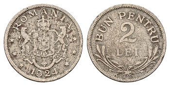 Румыния 2 лея 1924 Фердинанд I (1914-1927) KM 47 никель латунь 4116-727