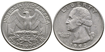 США 25 центов (квотер) 1993 P, Вашингтон KM А164а медь плакированная медно-никелем 259-1223