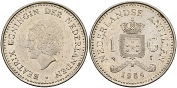 Нидерландские Антилы 1 гульден 1984 Беатрикс (1980-2013) KM 24 никель 4140-214