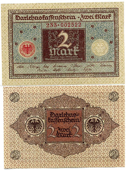 ГЕРМАНИЯ 2 МАРКИ 1920 1 МАРТА 1920, ВЕЙМАРСКАЯ РЕСПУБЛИКА, КОРИЧНЕВАЯ, СЕРИЯ 233 Pick 60, Rosenberg 65a бумага аUNC 7547-77-3