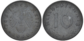 Германия 10 рейхспфеннигов 1940 J KM 101, J.371 цинк 4519-721