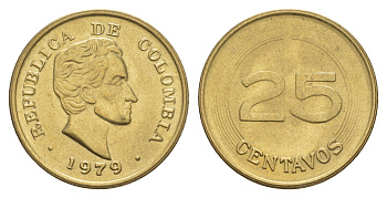 Колумбия 25 сентаво 1979 год-тип KM 267 алюминиевая бронза UNC 4656-1014