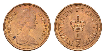 Великобритания 1/2 пенни 1971 Елизавета II (1952-2022) KM 914, Spink 4239 (A1) бронза UNC 4627-639