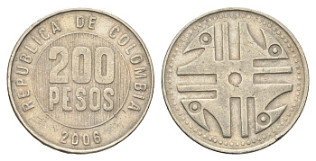 Колумбия 200 песо 2006 KM 287 медь цинк никель 4663-811