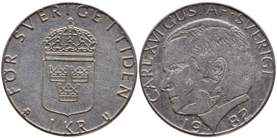 Швеция 1 крона 1982 Карл XVI Густав (1973- ) KM 852a медно-никель 4397-1046