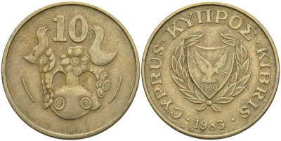 Кипр 10 центов 1985 KM 56.2 никель латунь 4141-1137