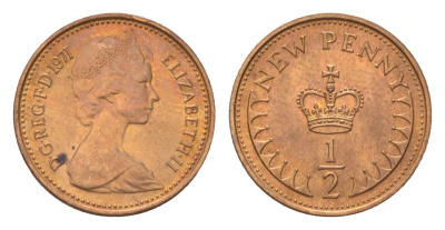 Великобритания 1/2 пенни 1971 Елизавета II (1952-2022) KM 914, Spink 4239 (A1) бронза UNC 4627-639