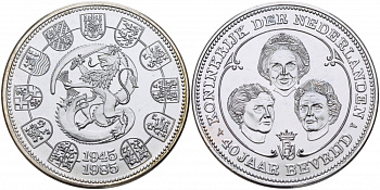 Нидерланды медаль 1985 (1945-1985) 40 лет правления, три королевы  медно-никель  UNC 1077-8-43