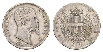 Италия, Тоскана 1 лира 1859 KM 8 серебро 00-903-28