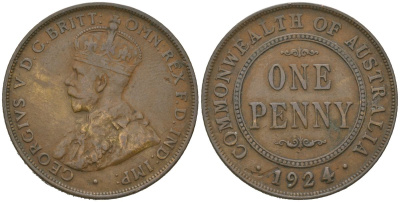 Австралия 1 пенни 1924 Георг V (1910-1936) KM 23 бронза 88-612