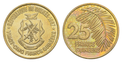Гвинея 25 франков 1987 KM 60 медь цинк никель UNC 4596-636