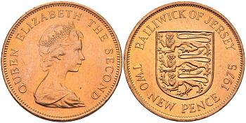Джерси 2 пенса 1975 герб, Елизавета II (1952-2022) KM 31 бронза UNC 4367-433