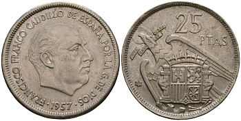 Испания 25 песет 1957 (69) KM 787 медно-никель 92-745