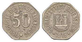 Равенсбург 50 пфеннигов 1918 Funck 440.3, Men05 21194.4, Men18 26473.4 железо 4584-127