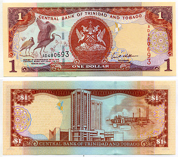 Тринидад и Тобаго 1 доллар 2002 подпись 8, номер красный Pick 41b бумага UNC (пресс) 2197-14-3-1