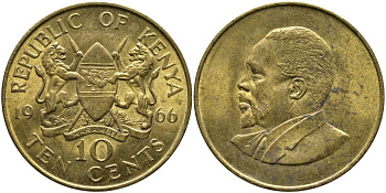Кения 10 центов 1966 Джомо Кениата KM 2 никель латунь aUNC 4526-1042