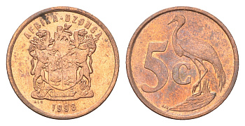 ЮАР 5 центов 1998 KM 160 сталь плакированная медью UNC 4702-862
