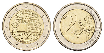 Бельгия 2 евро 2007 50 лет подписанию Римского договора KM 247 биметалл UNC 1083-3-65