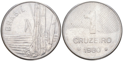 Бразилия 1 крузейро 1980 сахарный тростник KM 590 нержавеющая сталь 213-645
