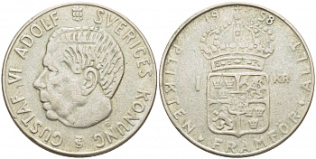Швеция 1 крона 1958 TS, Густав VI Адольф (1950-1973) KM 826 серебро 175-1126