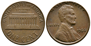 США 1 цент 1966 Авраам Линкольн KM 201 медь цинк 3458-132