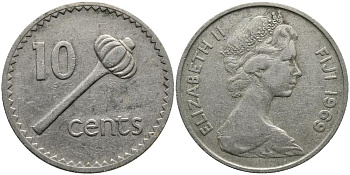 Фиджи 10 центов 1969 Елизавета II (1952-), булава KM 30 медно-никель 3336-227