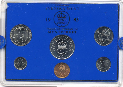 Швеция набор монетного двора из 6 монет 1983 в пластике, Карл XVI Густав (1973- ) KM MS27 UNC 5-4-2-75