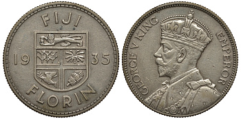Фиджи 1 флорин 1935 Георг V (1910-1936), герб Фиджи KM 5 серебро 633-1121