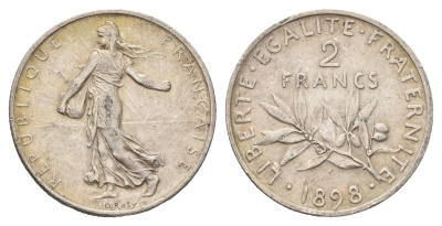 Франция 2 франка 1898 KM 845 серебро 5010-1225