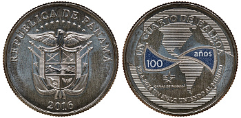 Панама 1/4 бальбоа 2016 100 лет строительству Панамского канала. Век объединяя мир, 1914-2014 KM 159 медно-никель UNC M52-06