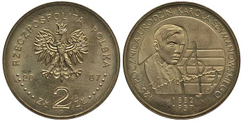 Польша 2 злотых 2007 125 лет со дня рождения Кароля Шимановского (1882-1937) KM 612 латунь 114-316