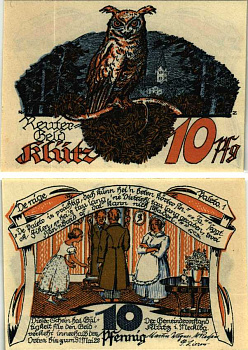 КЛУТЦ (KLUTZ) 10 ПФЕННИГОВ 1922 НОТГЕЛЬД, 1922 - 31 МАЯ 1922, ЗЕМЛЯ Grabowski 709.1 бумага 6318-30-2-2