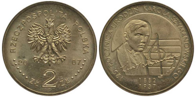 Польша 2 злотых 2007 125 лет со дня рождения Кароля Шимановского (1882-1937) KM 612 латунь 114-316