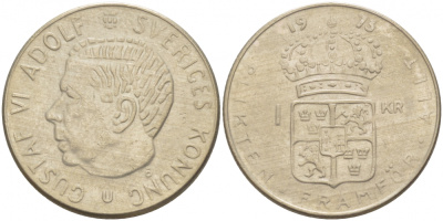 Швеция 1 крона 1973 Густав VI Адольф (1950-1973) KM 826а медь плакированная медно-никелем 213-1233