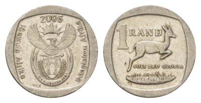 ЮАР 1 ранд 2005 KM 295 медь плакированная никелем 4627-437