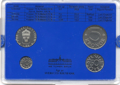 Швеция набор монетного двора из 4 монет 1988 в пластике, Карл XVI Густав (1973- ) KM MS47 UNC 4-3-7-160